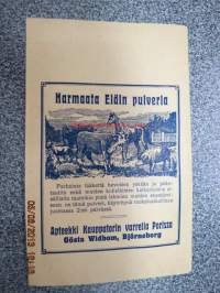 Harmaata Eläin pulveria Apteekki Kauppatorin varrella Porissa Gösta Widbom -apteekkipussi