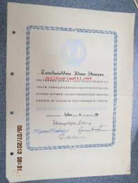 Yksityisyrittäjäin Liitto / Johtaja Klaus Stenroos / Hopeinen yrittäjämerkki 1952 -myöntökirja