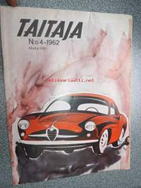 Taitaja 1962 nr 4 Pienoismoottorin huolto, pieni jolla, kuviosaha kalanperkauspöytä , puiden kantokassi