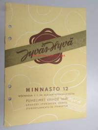 Jyväshyvä hinnasto 12 1.1.1956 alkaen