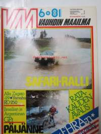 Vauhdin Maailma 1981 nr 6 -mm. FHRA Car Show 1981 helsingin jäähallissa, Rally Csta Smeralda, Drag racing, Indiapolis 500 mailia Johnny Rutherford 