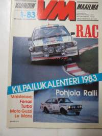 Vauhdin Maailma 1983 nr 1 -mm. GOlf GTD, Phjola Ralli Kyösti 9 kertaa, Formula 1 veneet, Road racing -82Moto guzzi Le Mans 850, Renault 9 TS, F 1 kasvo Derek