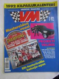 Vauhdin Maailma 1992 nr 1 -mm. FISA:n mitalijakotilaisuus, RAC, Vihreä yllättäjä Eddie Jordan, Jan Larkman taiteilija jumalan armosta, Pekka Herva, Jokke