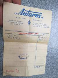 Oy Auto-Rex Ab Helsinki 16.8.1955 -autotarvikekuitti