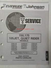 Johnson-Evinrude huolto 1993, 150, 175, 105JET QUIET RIDER Models, final edition Parts catalog, katso tarkemmat malli merkinnät kuvasta.