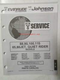 Johnson-Evinrude huolto 1993, 88, 90, 100, 115 65, 80JET, QUIET RIDER Models, final edition Parts catalog, katso tarkemmat malli merkinnät kuvasta.