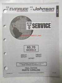 Johnson-Evinrude huolto 1993, 60, 70 Models, final edition Parts catalog, katso tarkemmat malli merkinnät kuvasta.