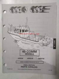 Johnson-Evinrude huolto 1993, 40 COMM Models, final edition Parts catalog, katso tarkemmat malli merkinnät kuvasta.