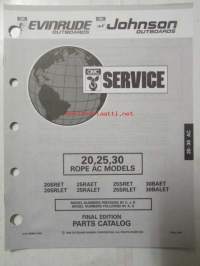 Johnson-Evinrude huolto 1993, 20, 25, 30 Rope AC Models, final edition Parts catalog, katso tarkemmat malli merkinnät kuvasta.