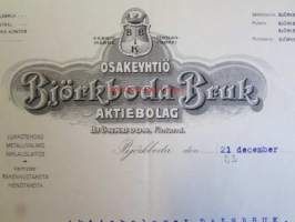 Osakeyhtiö Björkboda Fabriks Aktiebolag Björkboda Finland. 21 december 1921