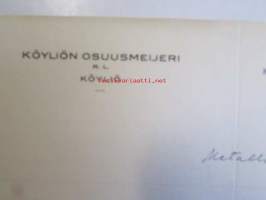 Köyliön Osuusmeijeri, Köyliö, elokuun 3. 1939 -asiakirja