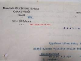 Maanviljelyskonetehdas Osakeyhtiö, Malm, lokakuun 26. 1921 -asiakirja