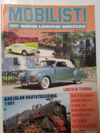 Mobilisti 1991 nr 6 -Lehti vanhojen autojen harrastajille, sisällysluettelo löytyy kuvista.
