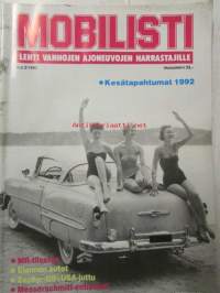 Mobilisti 1992 nr 2 -Lehti vanhojen autojen harrastajille, sisällysluettelo löytyy kuvista.