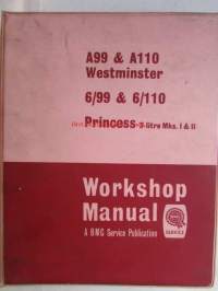 A99 & A110 Westminster, 6/99 & 6/110 Princess 3-litre Mks. I & II, Workshop Manual A BMC Service Publication -Korjauskäsikirja Katso kuvista autojen mallikuvat.