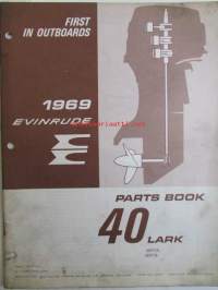 Evinrude 1969 Parts book 40 Lark (First in outboards), katso tarkemmat mallimerkinnät kuvista.