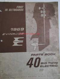 Evinrude 1969 Parts book 40 Big Twin electric (First in outboards), katso tarkemmat mallimerkinnät kuvista.