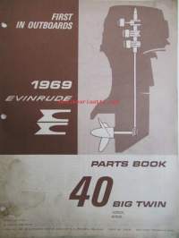 Evinrude 1969 Parts book 40 Big Twin (First in outboards), katso tarkemmat mallimerkinnät kuvista.