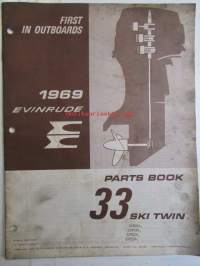 Evinrude 1969 Parts book 33 Ski Twin (First in outboards), katso tarkemmat mallimerkinnät kuvista.