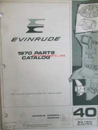 Evinrude 1970 Parts book 40 Horsepower Big Twin Electric  (First in outboards), katso tarkemmat mallimerkinnät kuvista.